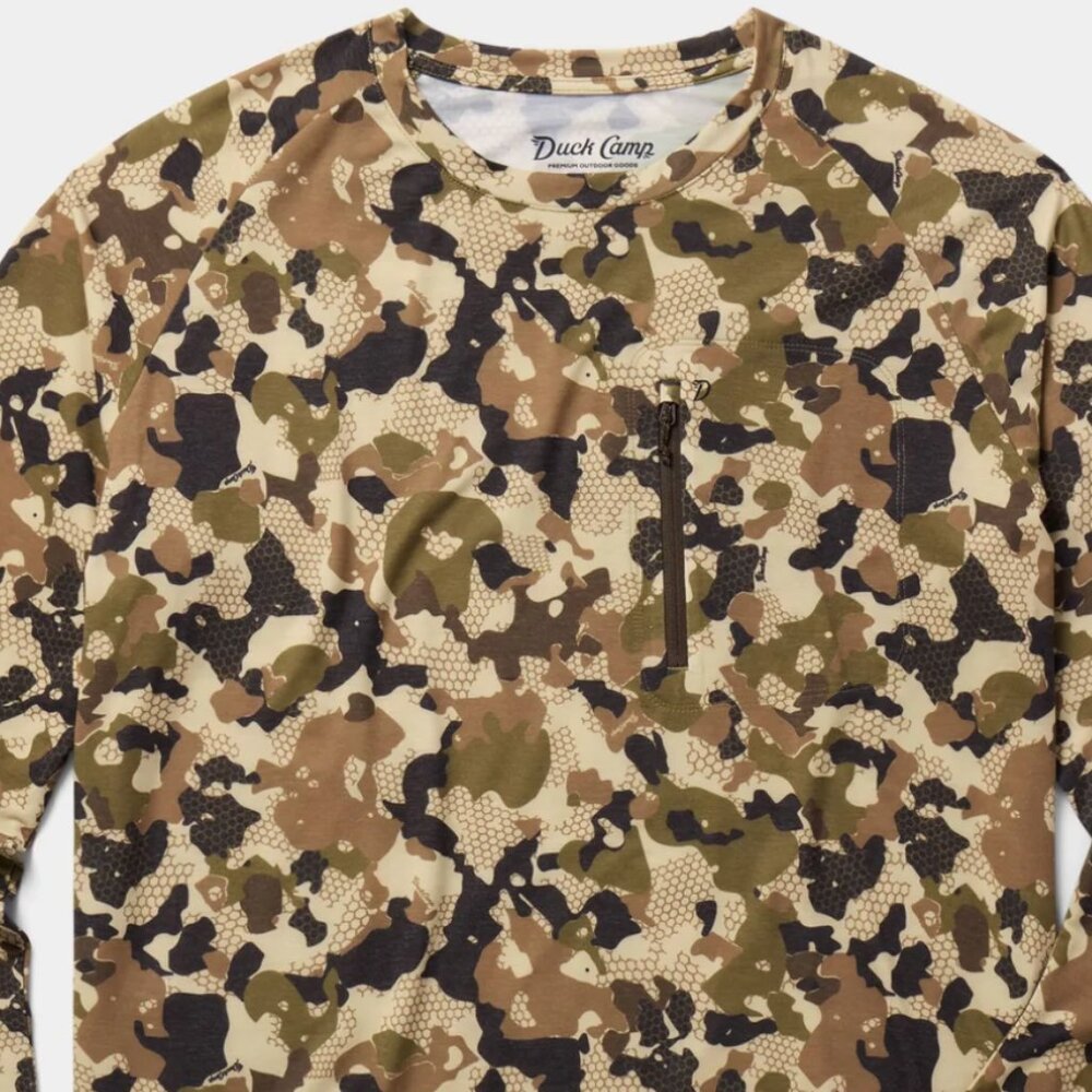 Duck Camp Mens Small Bamboo Wetland, Lightweight, Long Sleeve, Crew, Camo, SPF